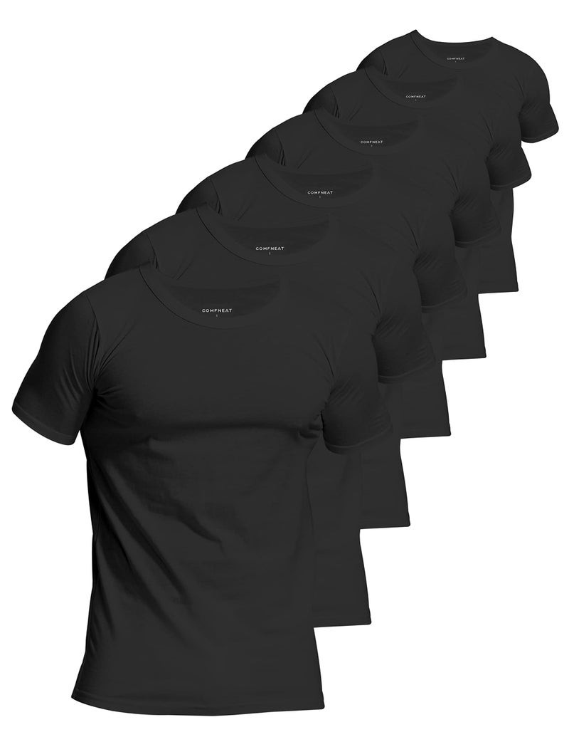 Comfneat قمصان داخلية قطنية 100% للرجال من كومفنيت - عبوة 6 قطع، تي شيرتات مريحة بياقة دائرية (أسود 6 قطع، XL) - Image 1